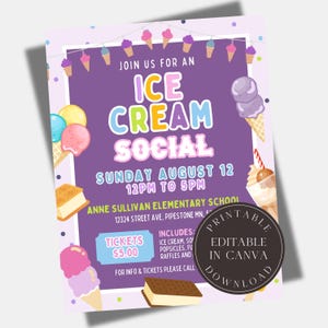Editable Ice Cream Social Flyer Printable Ice Cream Event Summer Ice Cream Party Ice Cream Block Party PTO PTA Flyer