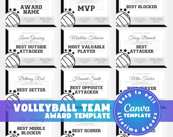 Editable Volleyball Awards Template, Custom Volleyball Award Certificates, Volleyball Team Gift for Team Coach, Printable Digital Canva