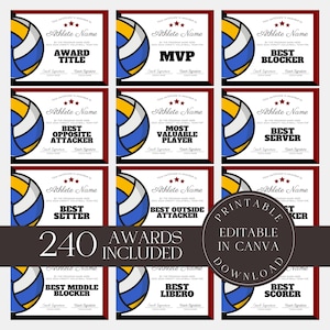 Editable Volleyball Awards Bundle Volleyball Certificates Printable Team Party Certificates Volleyball Participation Burgun