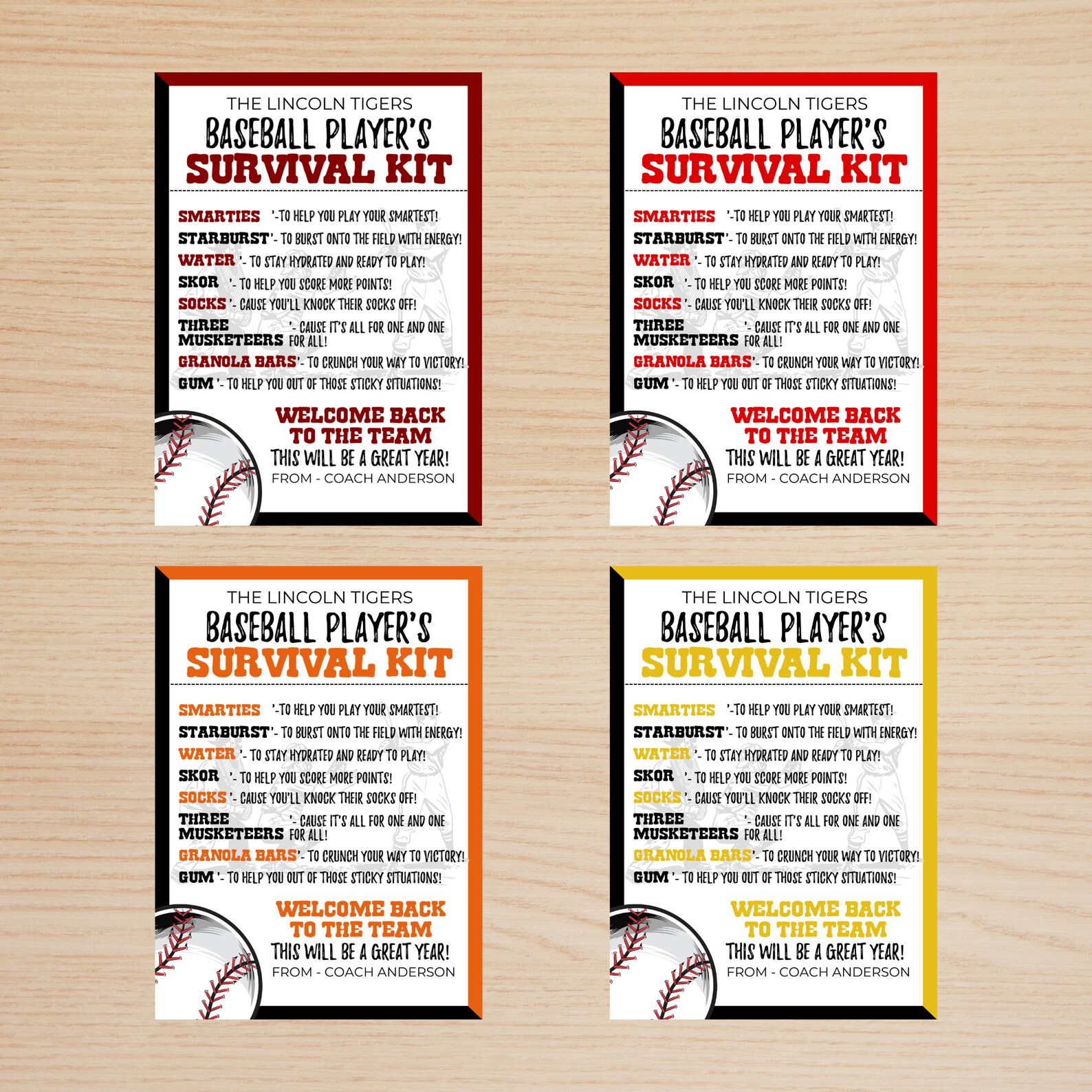Baseball Survival Kit Team Survival Kit Printable Editable Etsy