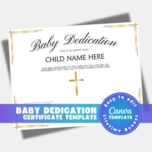 Editable Dedication Certificate Baptism Certificate  Template  Certificate of Dedication Baby Christening Church Child Dedication