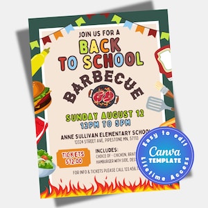 Editable Back to School Barbecue Flyer Printable Back to School BBQ Sign Start of the Year School Fundraiser Poster PTO PTA Flyer
