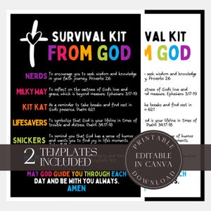 Editable GODs Survival Kit Church Tag Survival Kit from God Christian Survival Kit Prayer Survival Kit Canva Template