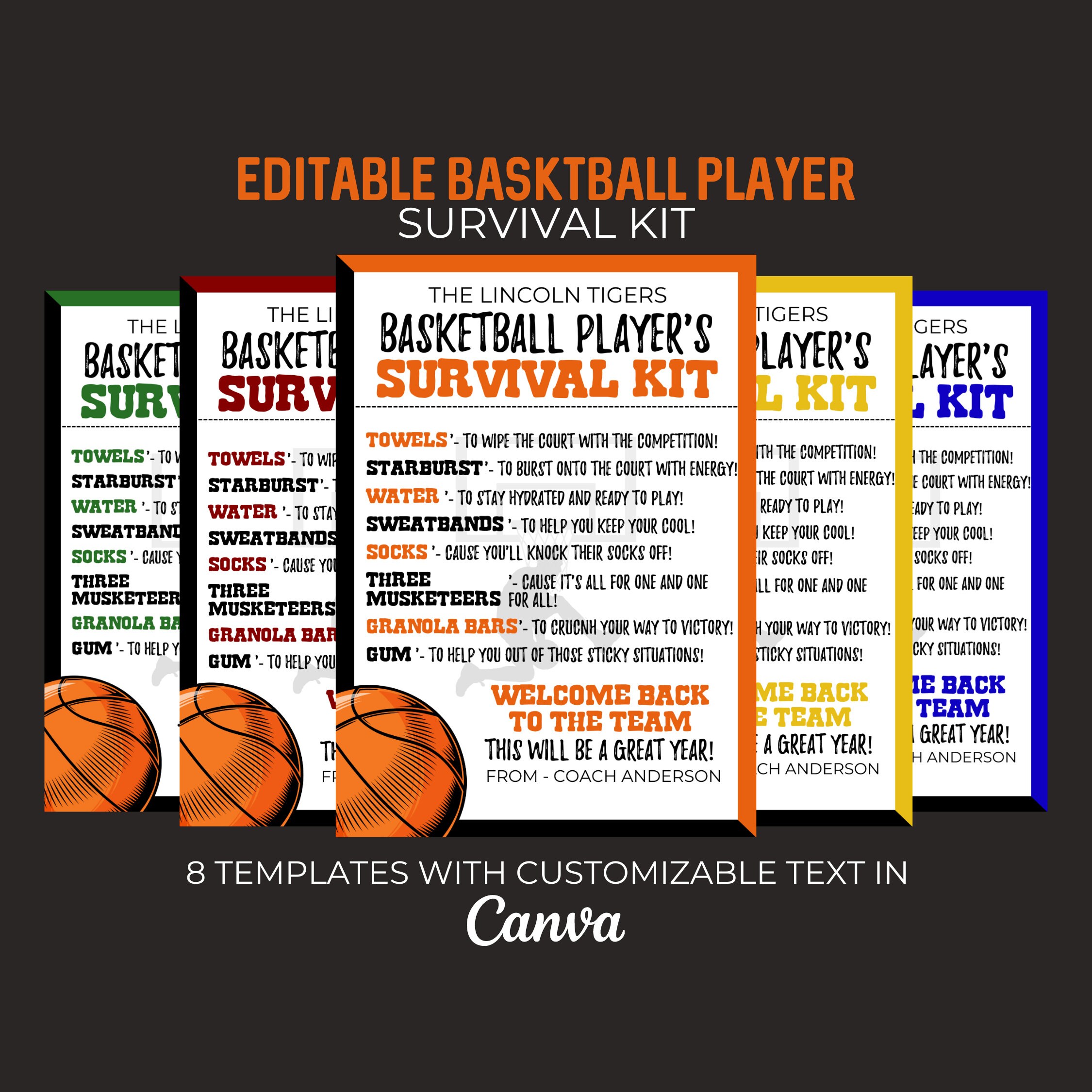 Basketball Survival Kit Team Survival Kit Printable Editable Etsy
