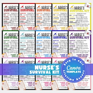 Editable Nurse Survival Kit Team Survival Kit Printable  Template Bundle Registered Nurse Appreciation Gift for Nursing Students