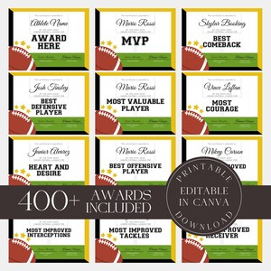 Editable Football Award Certificates Canva Template (Digital Download)