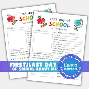 Editable First Day of School Questionnaire Printable First Day All About me Start of the Year Back to School Interview Questions