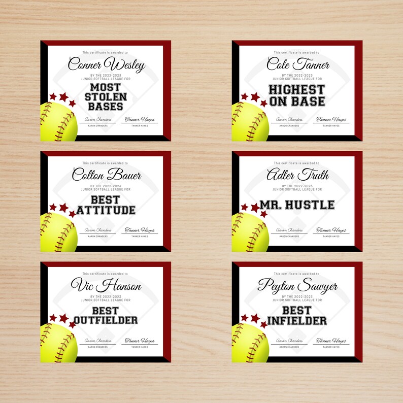 Editable Softball Award Certificate Bundle Editable Canva Etsy