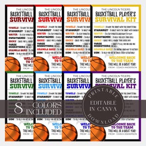 Editable Basketball Survival Kit Team Survival Kit Printable Canva Template Bundle Appreciation Gift Tags Basketball Team Appreciation Kit