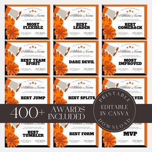 Gepersonaliseerde cheer-awards | Certificaatsjabloon cheerleading | Bewerkbare Cheer Superlatives Appreciation Awards | Aangepaste eindejaarsprijzen