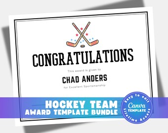 Editable Hockey Certificate Awards Template, Ice Hockey Team Awards, Coach End of Season Canva Bundle