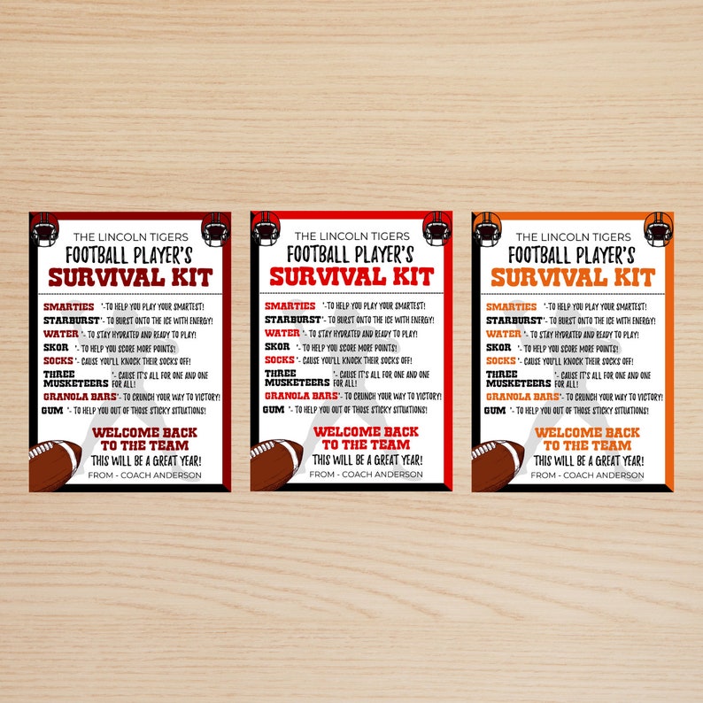 Editable Football Survival Kit Team Survival Kit Printable Template