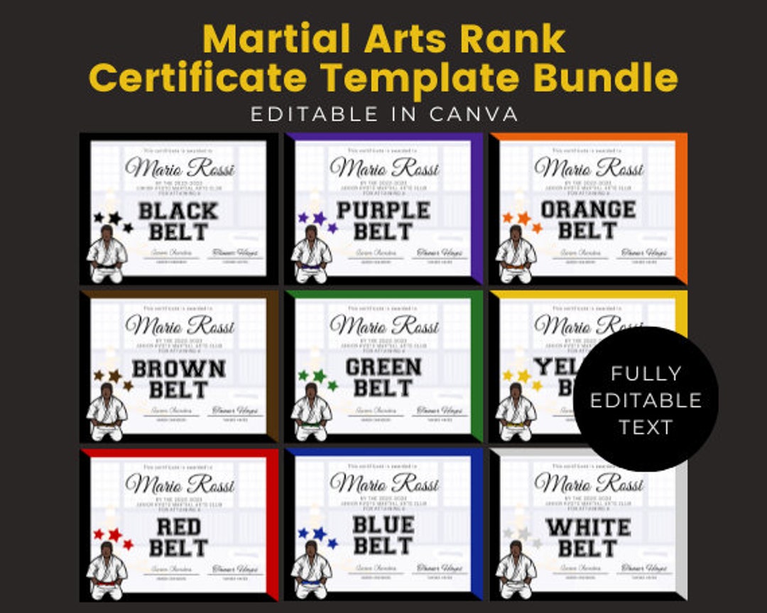 Editable Martial Arts Belt Certificate Template, DIY Karate ...