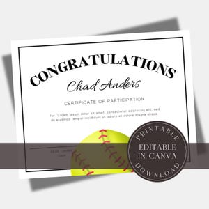 Editable Softball Awards Printable Softball Team Certificate Bundle Canva Template  Team Party Gift for Softball Player