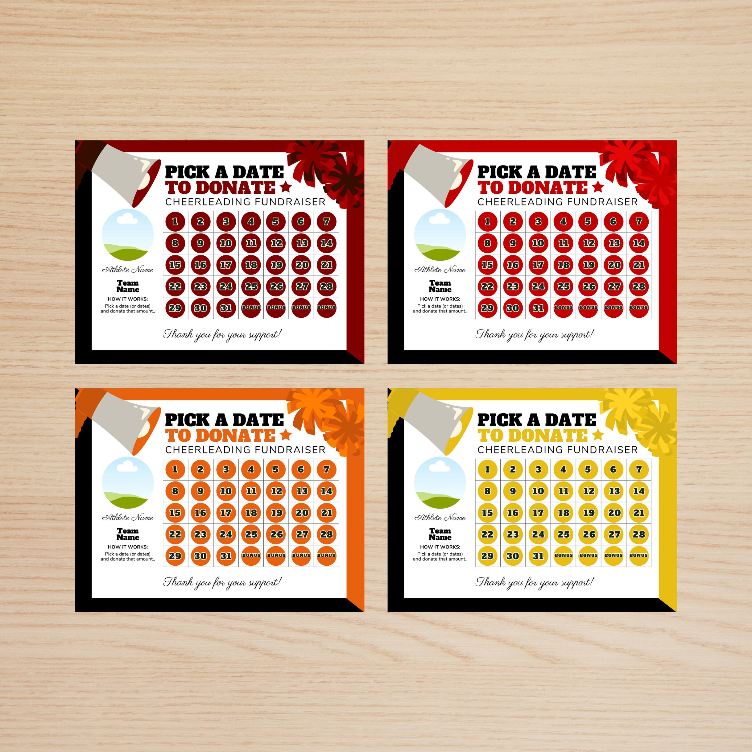 Cheerleading Fundraiser Calendar Template, Pick a Date Donation Board ...