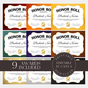 Editable School Honor Roll Certificate Classroom Academic Excellence Award  Template Student Honorary Award Elementary High School