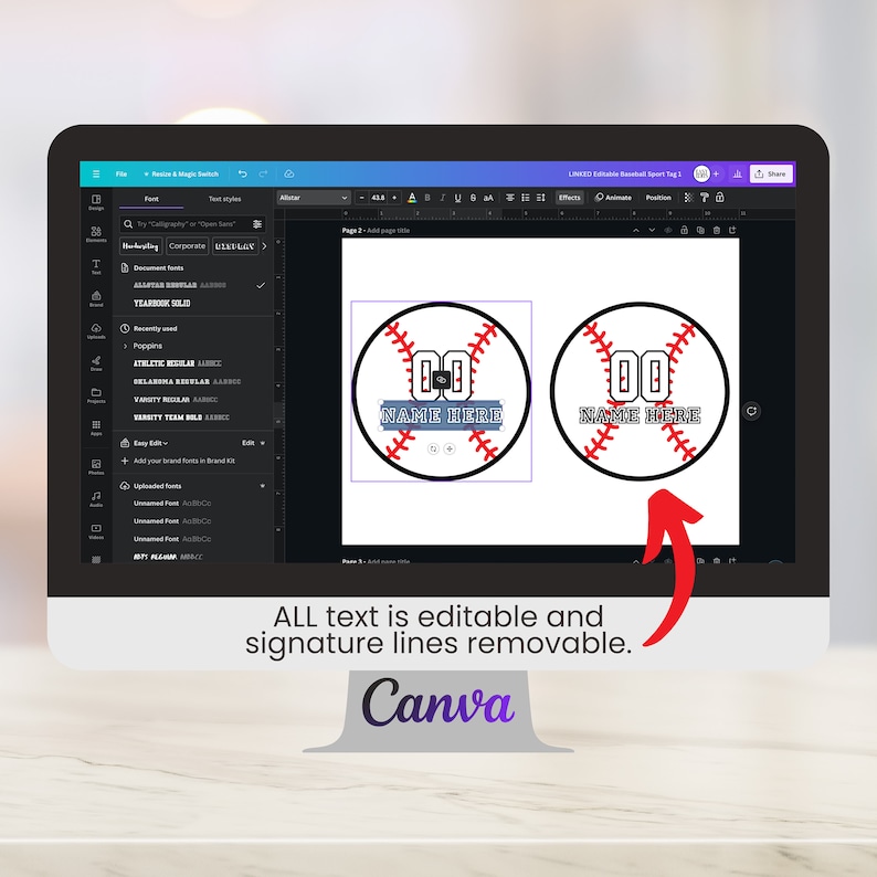 Editable Team Sport Tags Template, Baseball, Basketball, Football