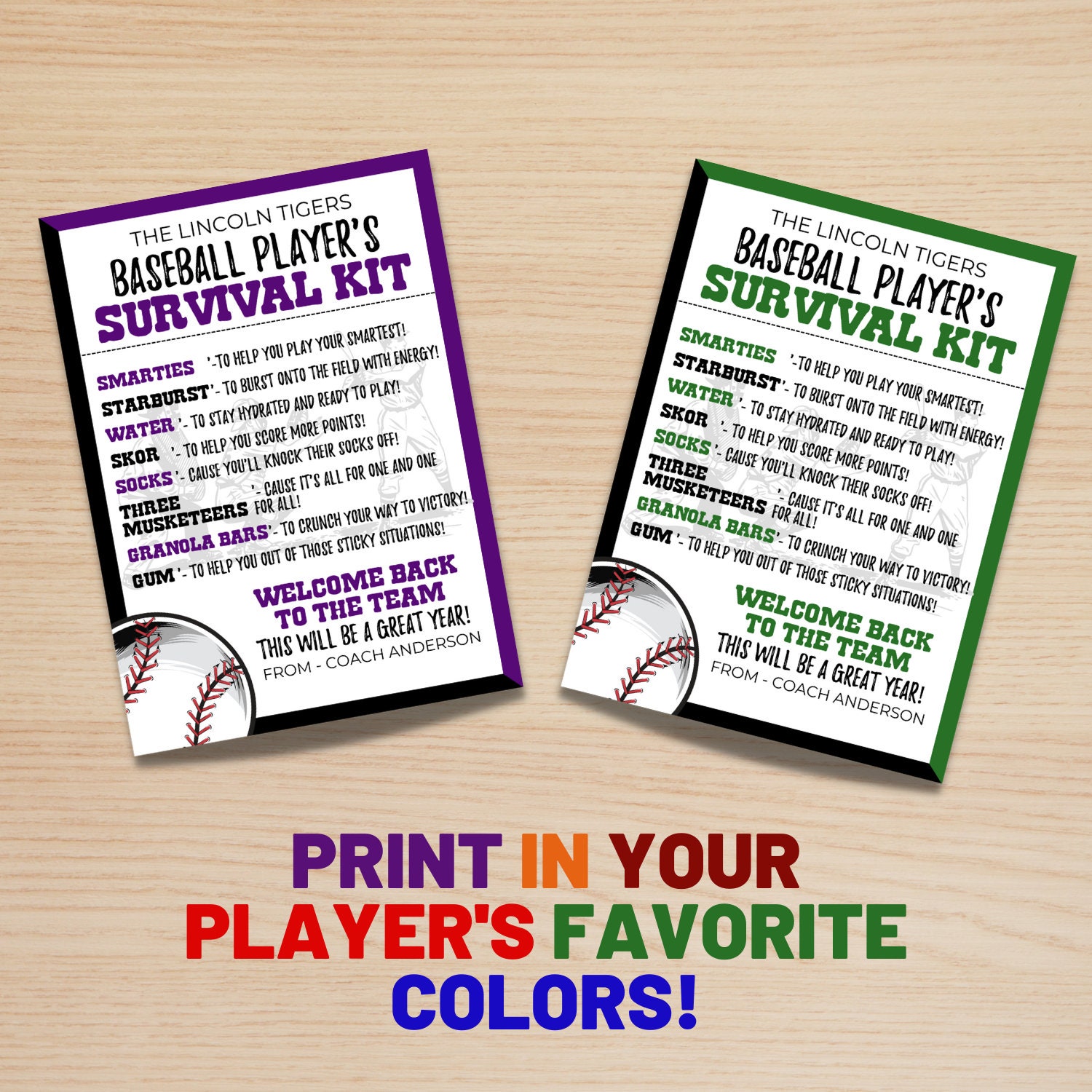 Baseball Survival Kit Team Survival Kit Printable Editable Etsy
