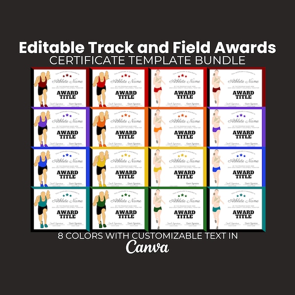 End of Season Track and Field Awards Bundle, Editable Track and Field Certificate, Team Party Printable, Running Participation Assorted