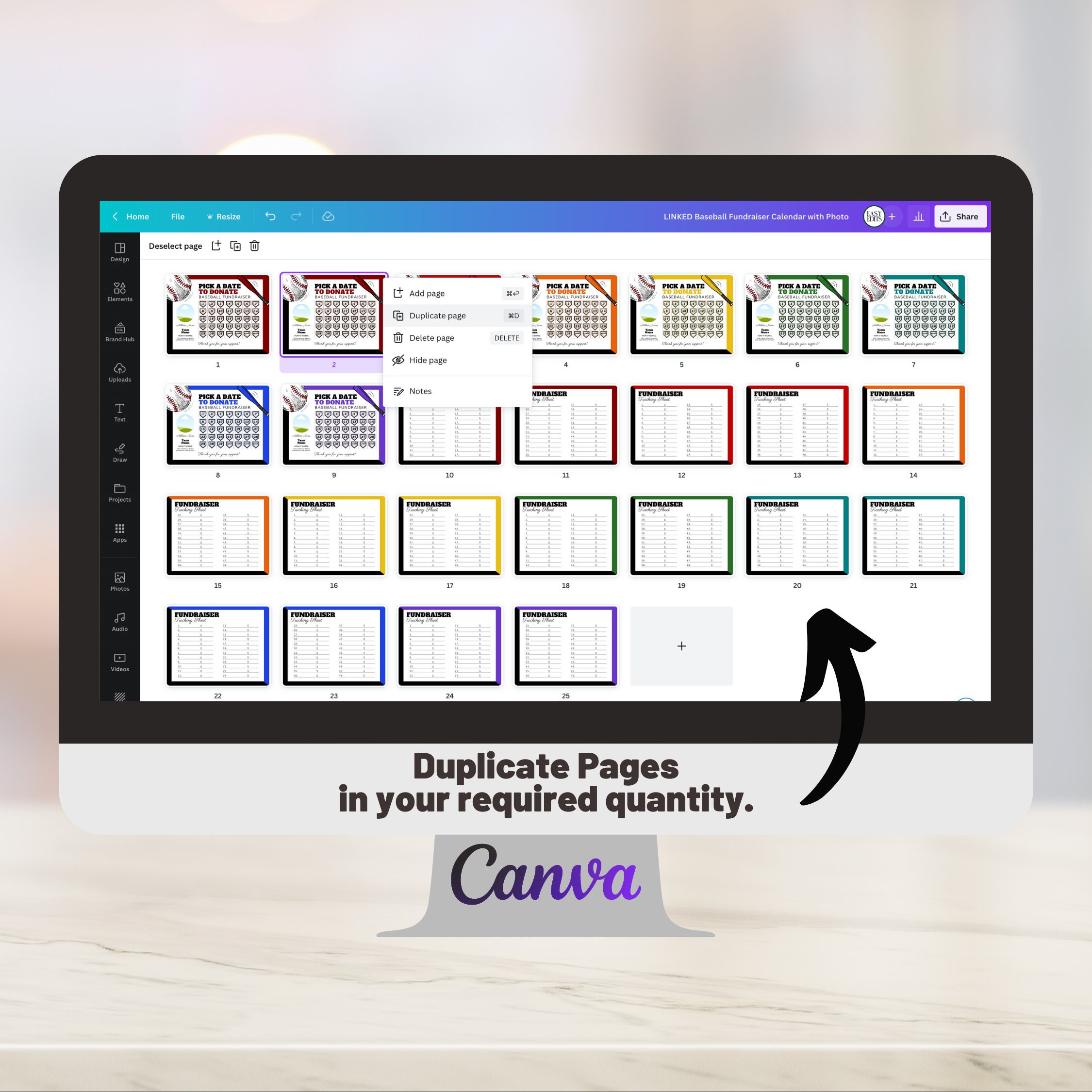 Editable Baseball Fundraiser Calendar Raffle Board Printable (canva) - Etsy