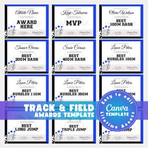 Editable Track and Field Awards Template, Custom Running Award Certificates, Cross Country Team Gift for Team Coach, Printable Digital Canva