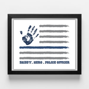 Polizist Geschenk für Papa Geschenk von Kindern Papa Geschenk Kind Handabdruck Kunst Geburtstagsgeschenk für Papa My Blue Line Held, DIY Kid Craft