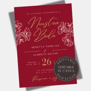 Bewerkbare Invitaciones De Boda en Español Invitaciones Para Editar en Imprimir Spaanse huwelijksuitnodiging Spaanse feestuitnodiging