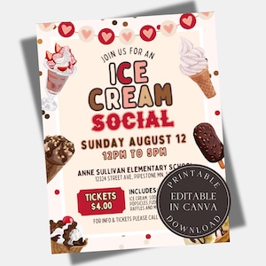 Editable Ice Cream Social Flyer Printable Ice Cream Event Summer Ice Cream Party Ice Cream Block Party PTO PTA Flyer