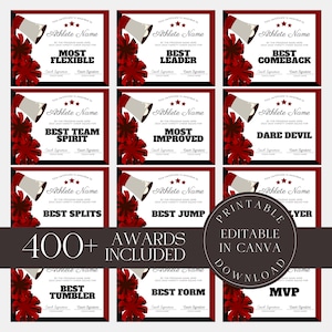Gepersonaliseerde cheer-awards | Certificaatsjabloon cheerleading | Bewerkbare Cheer Superlatives Appreciation Awards | Aangepaste eindejaarsprijzen