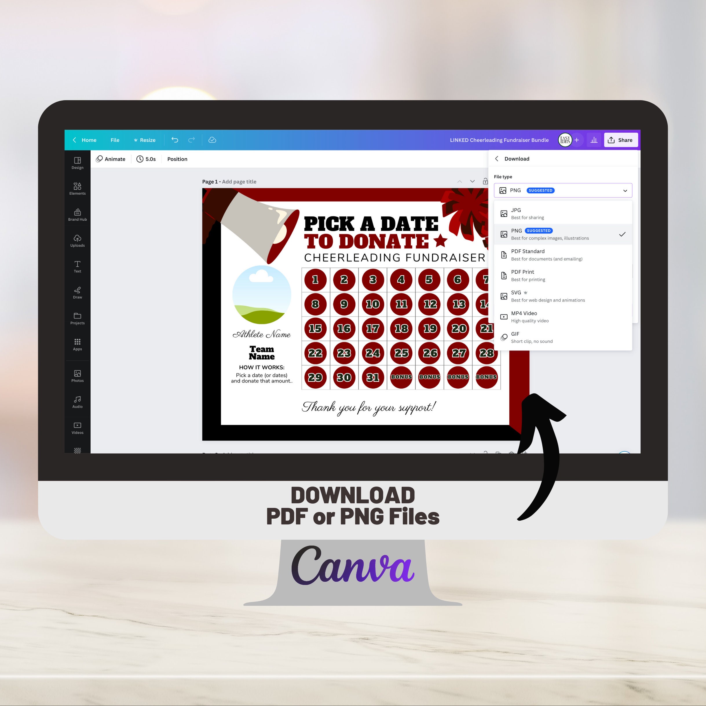 Cheering Raffles Cheerleading Fundraiser Calendar Template, Pick a Date Donation Board ...