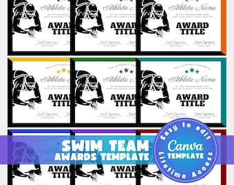 Swimming Awards Certificate Templates Editable Swim Team Certificates (Canva PDF)