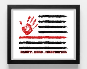 Firefighter dad handprint art, Father’s Day gift from kids, firefighter keepsake craft, printable dad gift