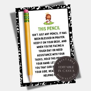 Editable Pencil Prayer Tag Sunday School Printable Pencil Blessing Cards Lord Bless This Pencil Religious Tag Church Pencil Gift Tag