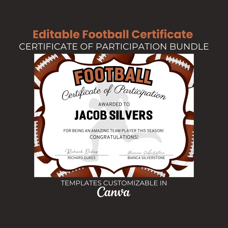 Editable Football Awards, Certificate, Printable Award Award
