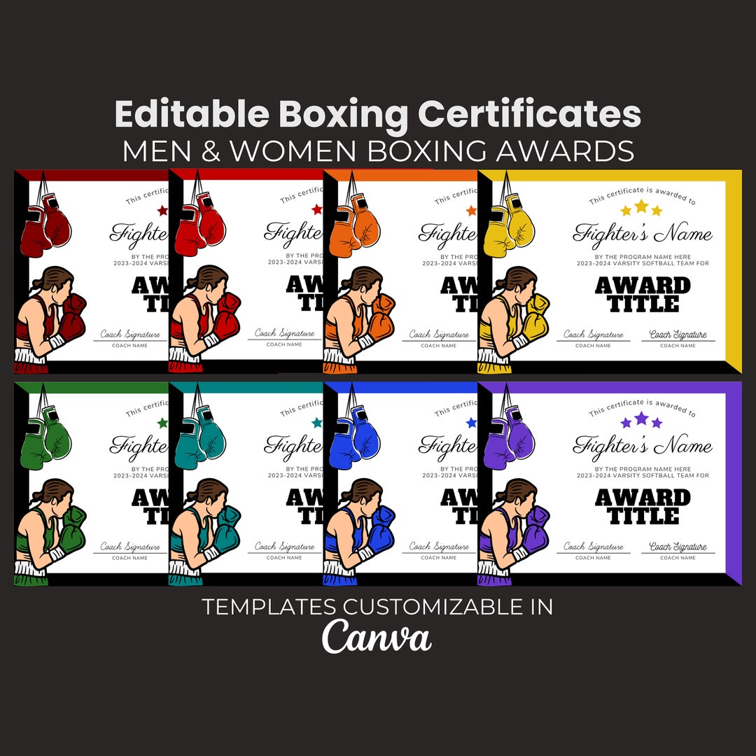 Editable Boxing Certificate, Boxing Team Awards, Printable Boxer Award ...
