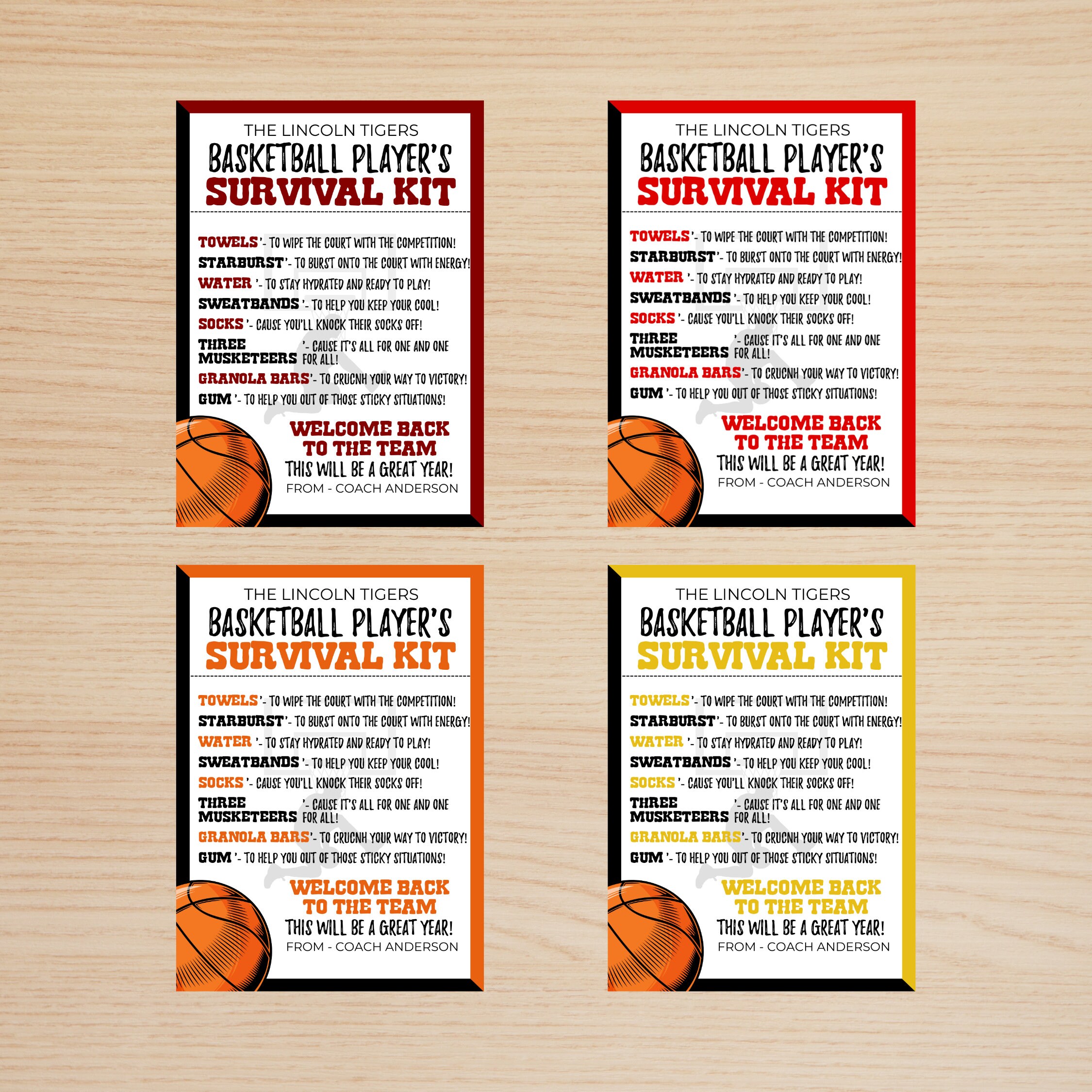 Basketball Survival Kit Team Survival Kit Printable Editable Etsy