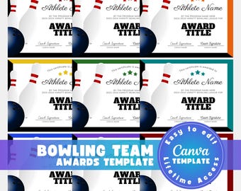 Editable Bowling Team Award Certificate Template (Canva PDF)