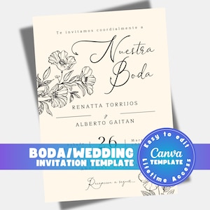Invitaciones De Boda en Español Invitaciones Para Editar e Imprimir Spanish Wedding Invitation Spanish Party Invite
