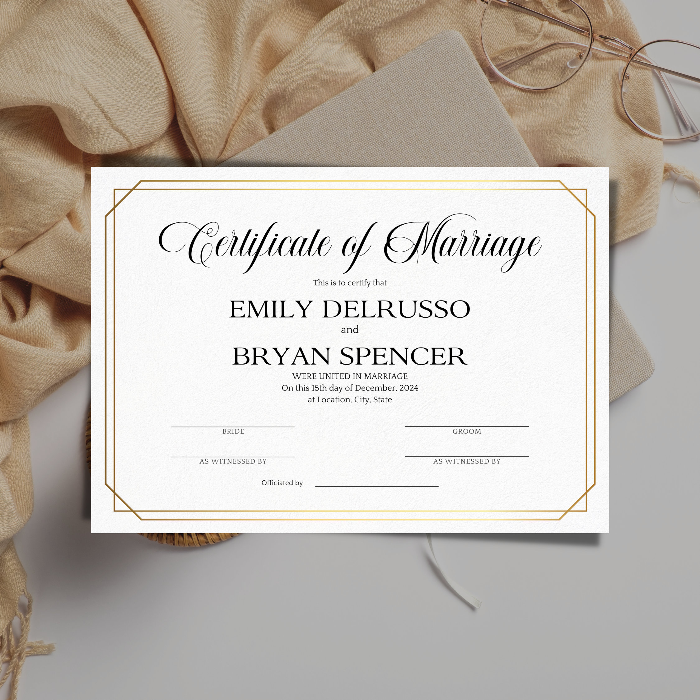 Plantilla de certificado de boda imprimible certificado de - Etsy México