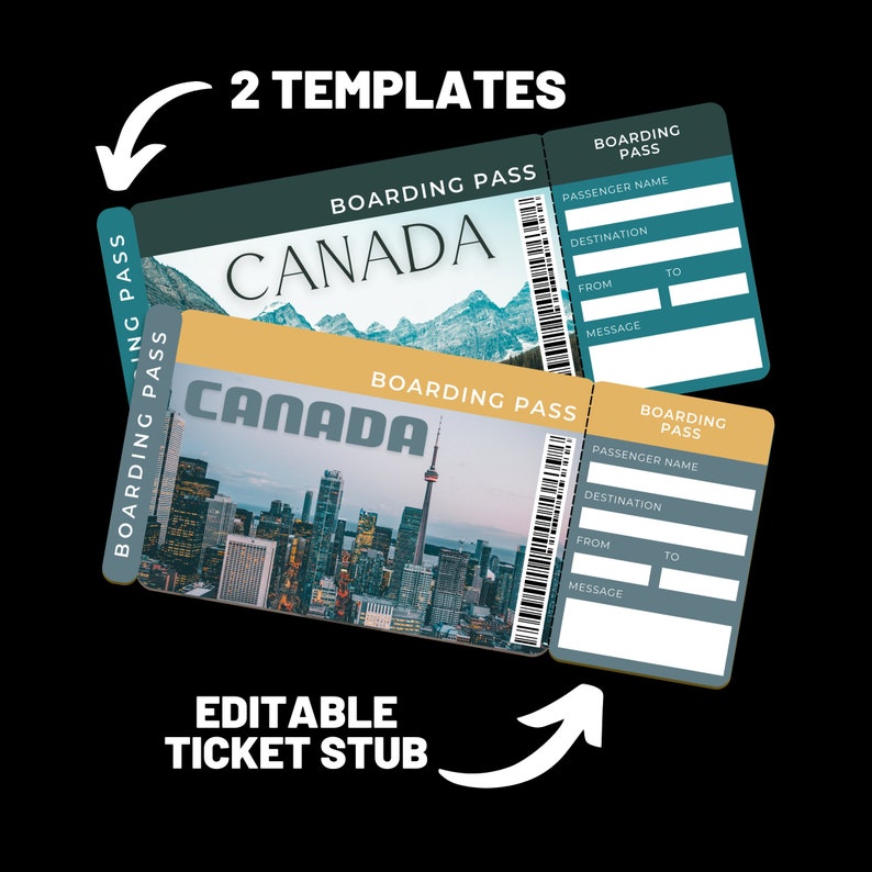 Editable Boarding Pass Canada Vacation Printable Ticket Etsy
