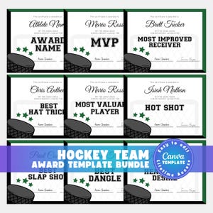 Editable Hockey Certificate Awards Template, 40 Award Certificates in 8 Colors, Ice Hockey Team Awards, Coach End of Season Canva Bundle