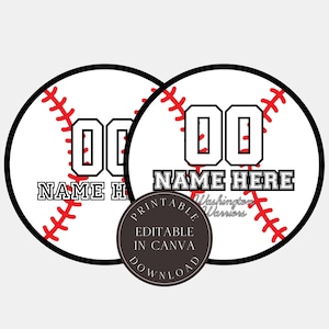 Bearbeitbare Baseball-Team Sport Tags Unterstand und Umkleideraum Hangtags Favor Tags mit benutzerdefinierten Namen und Zahlen DIY Canva Vorlage zum Herunterladen