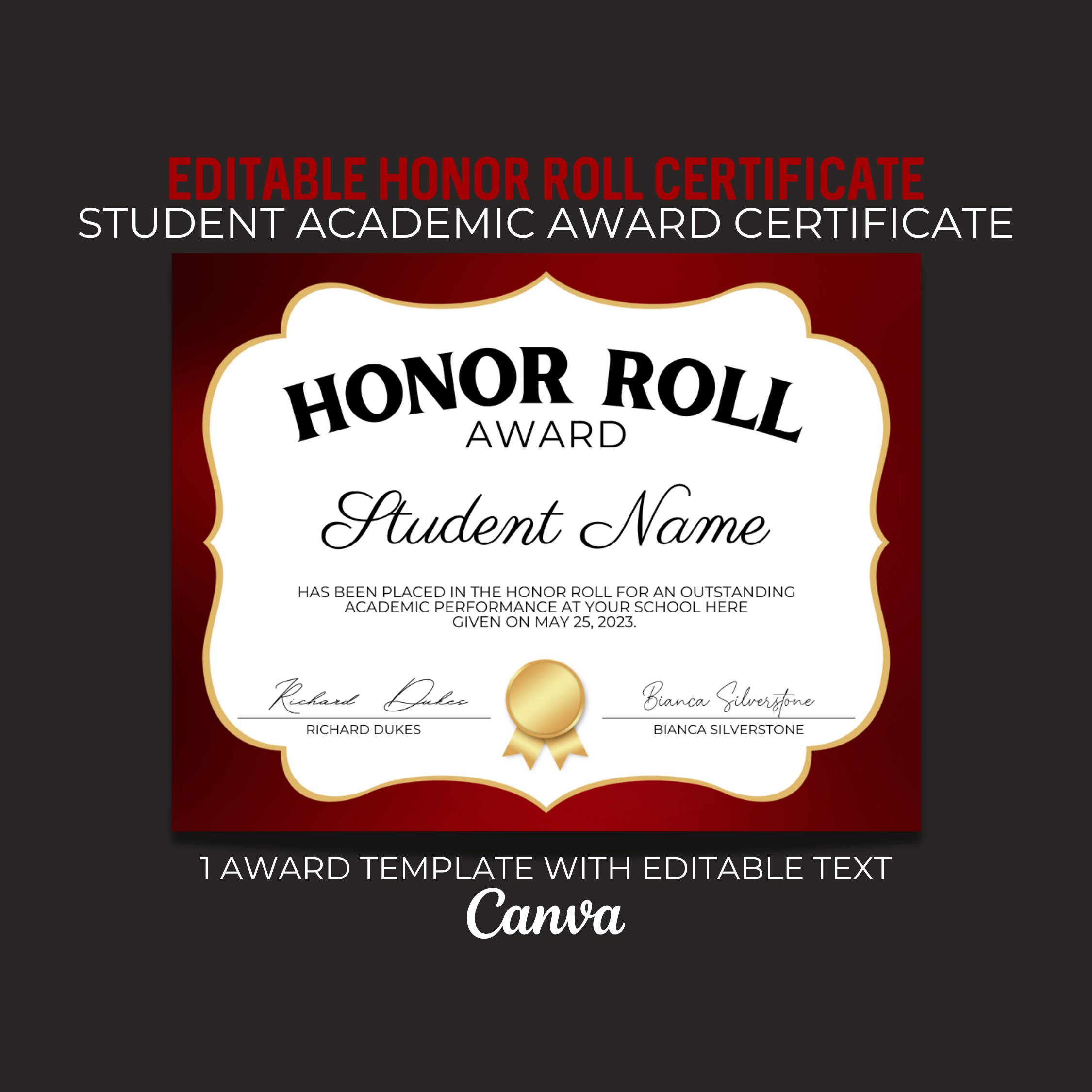 Editable School Honor Roll Certificate Classroom Academic Etsy Editable School Honor Roll Certificate Classroom Academic Etsy