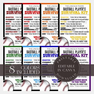 Editable Baseball Survival Kit Team Survival Kit Printable Canva Template Bundle Appreciation Gift Tags Baseball Gift Team Appreciation Kit