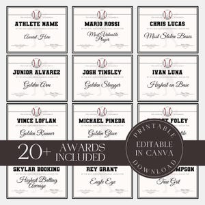 Personalized Baseball Award Certificates Custom Team Awards Baseball Certificate Baseball Team Awards for Baseball Players and Coaches