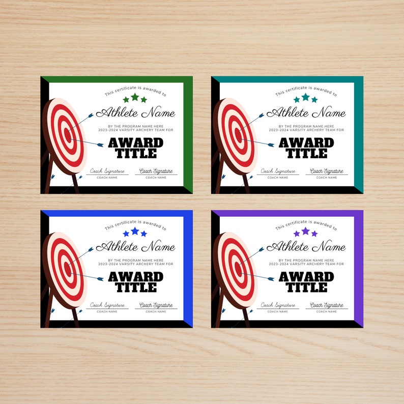Editable Archery Team Certificate Archery Awards Printable Etsy