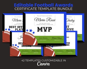 End of Season Football Awards Bundle, Editable Football Award Certificate, Team Party Award Certificate, Football Participation Award Blue