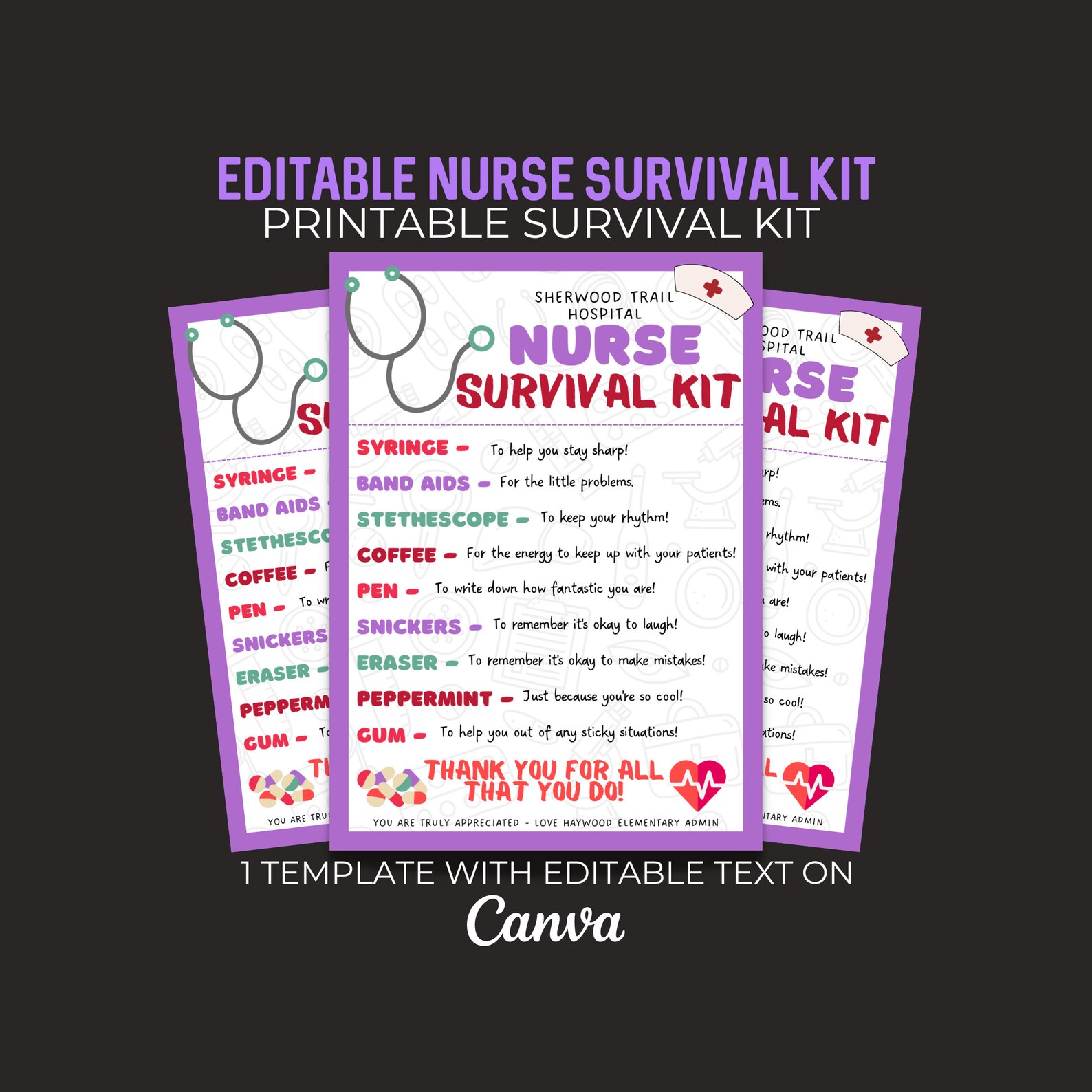 Nurse Survival Kit Team Survival Kit Printable Editable Canva - Etsy
