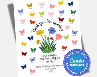 Personalized Teacher Appreciation Gift from Class Butterfly Print, Thank You, back to school, canva