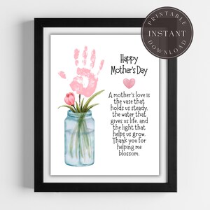 Moederdag, Afdrukbare Handafdruk, Handafdruk Bloemenpot, Handafdruk Bloemenpot, Knutselen Voor Peuters, Cadeau voor mama, Aandenken voor moeder, DIY-kaart